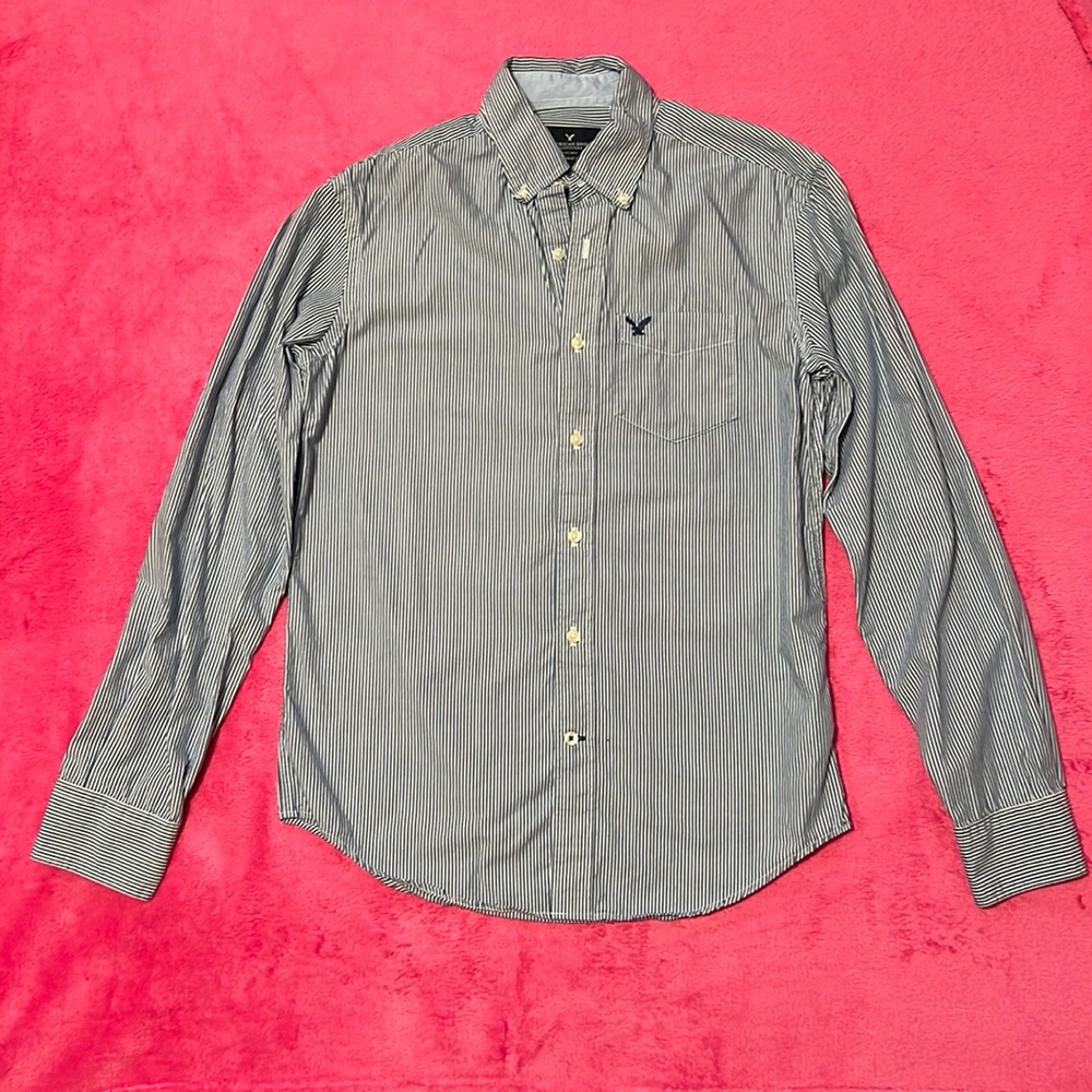 Blue & white striped button-down shirt